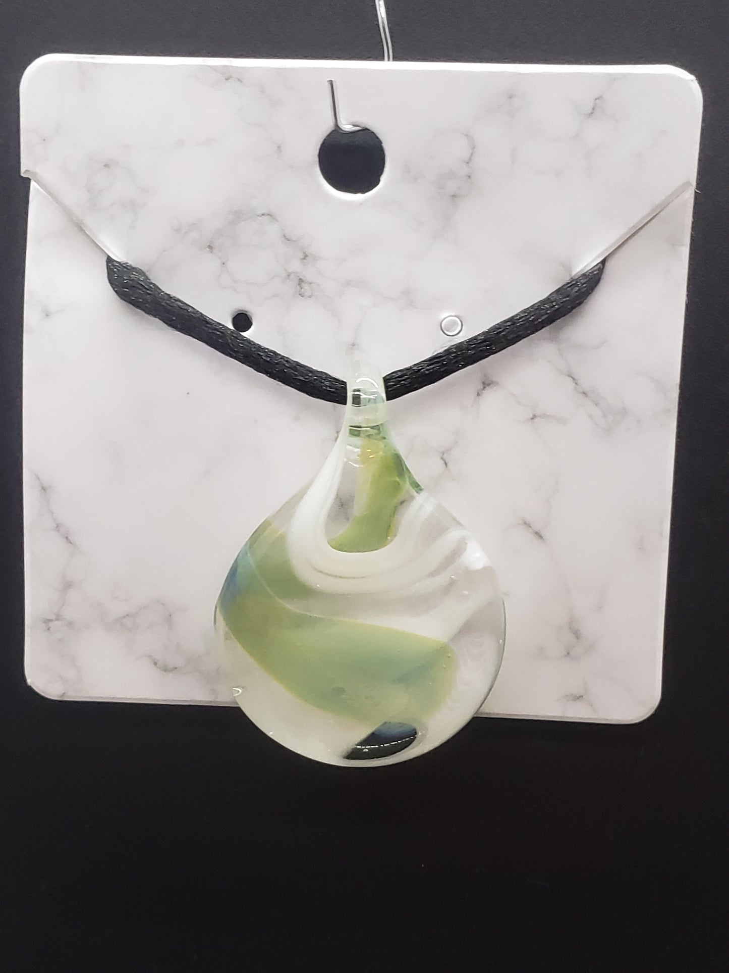 Adjustable flat round glass pendant necklace # N175