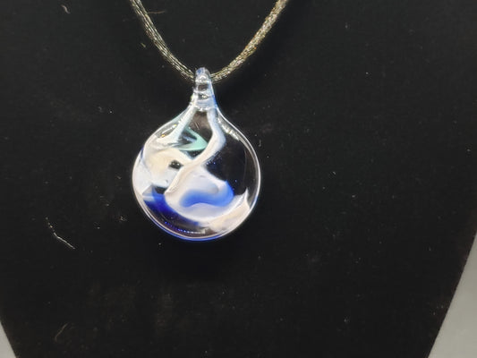 Adjustable flat round glass pendant necklace # N55