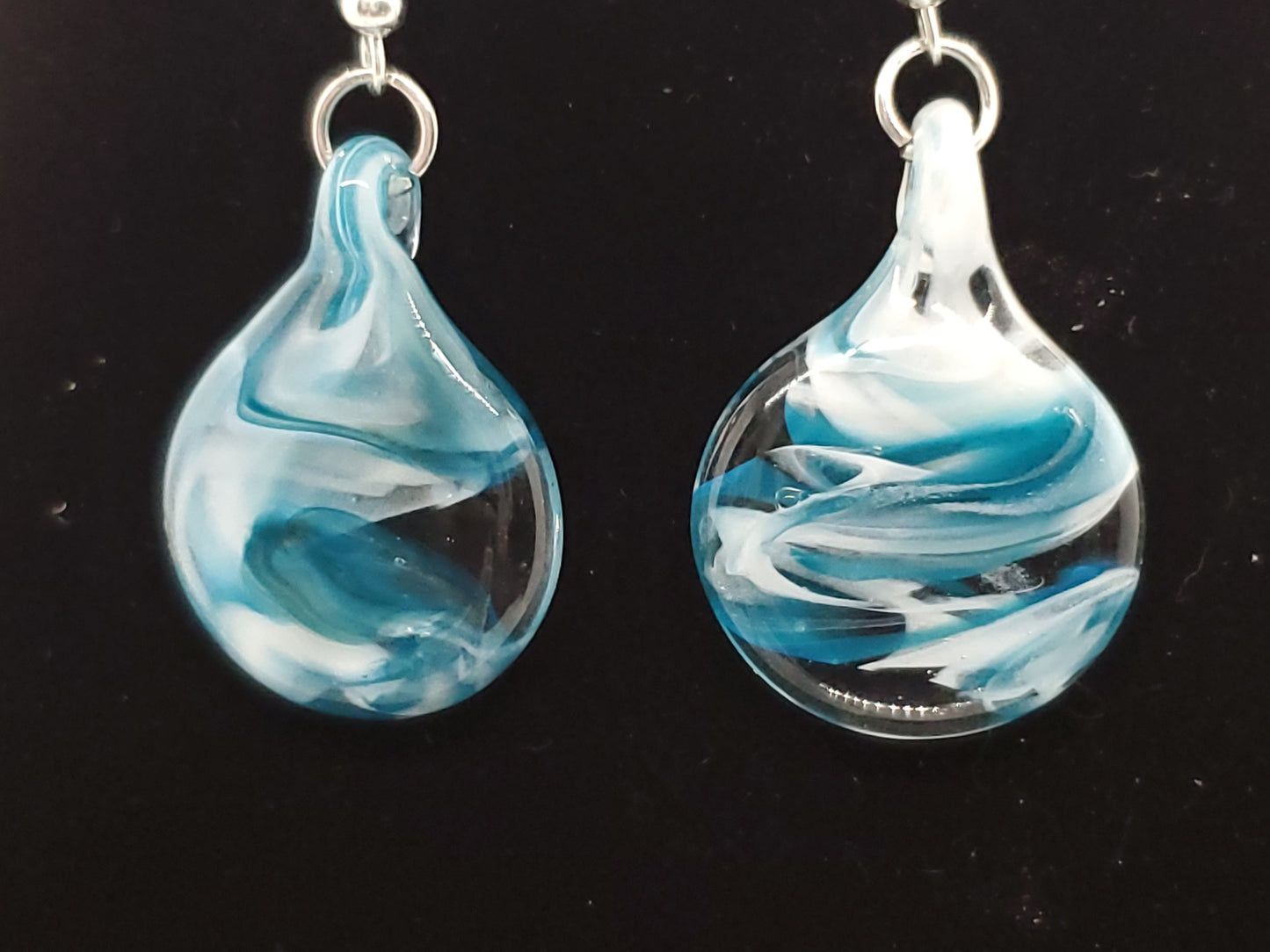 Flat round glass pendant earrings # ES11