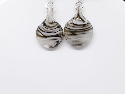 Flat round glass pendant earrings # ES4