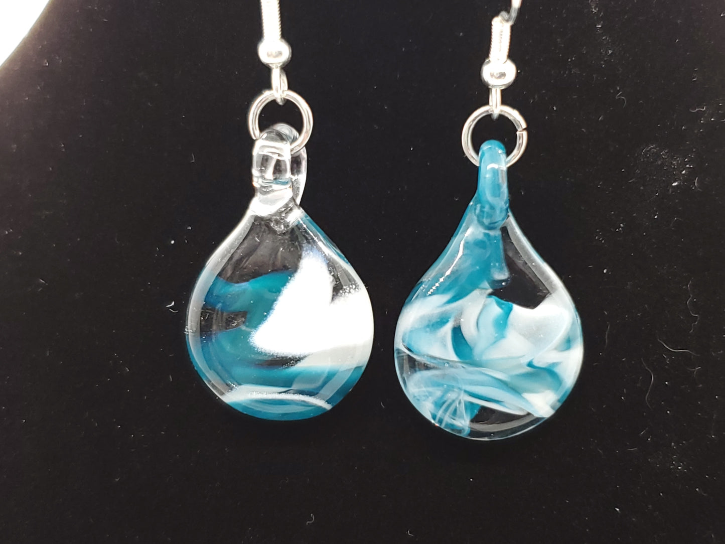 Flat round glass pendant earrings # ES8