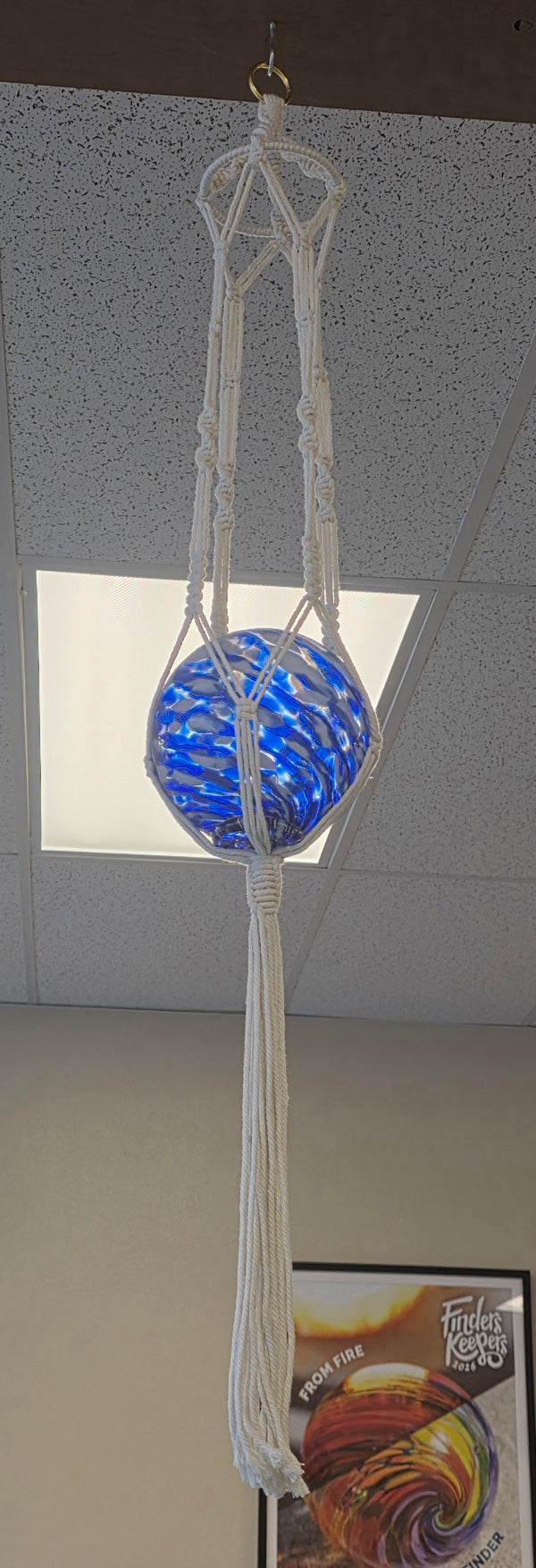 6 inch glass float and macrame hanger