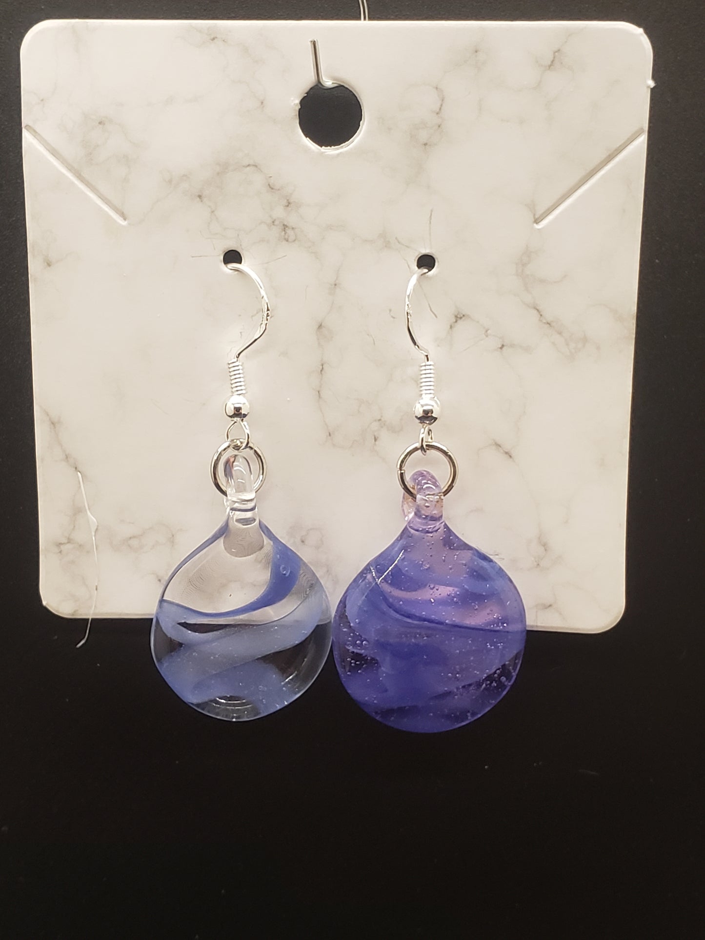 Flat round glass pendant earrings # PC2S4