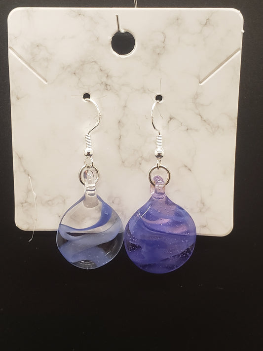 Flat round glass pendant earrings # PC2S4