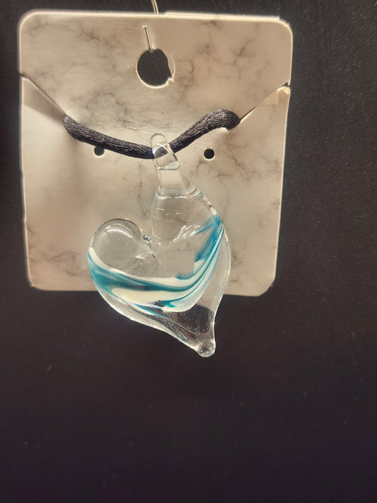 Adjustable glass heart pendant necklace # NC5S14
