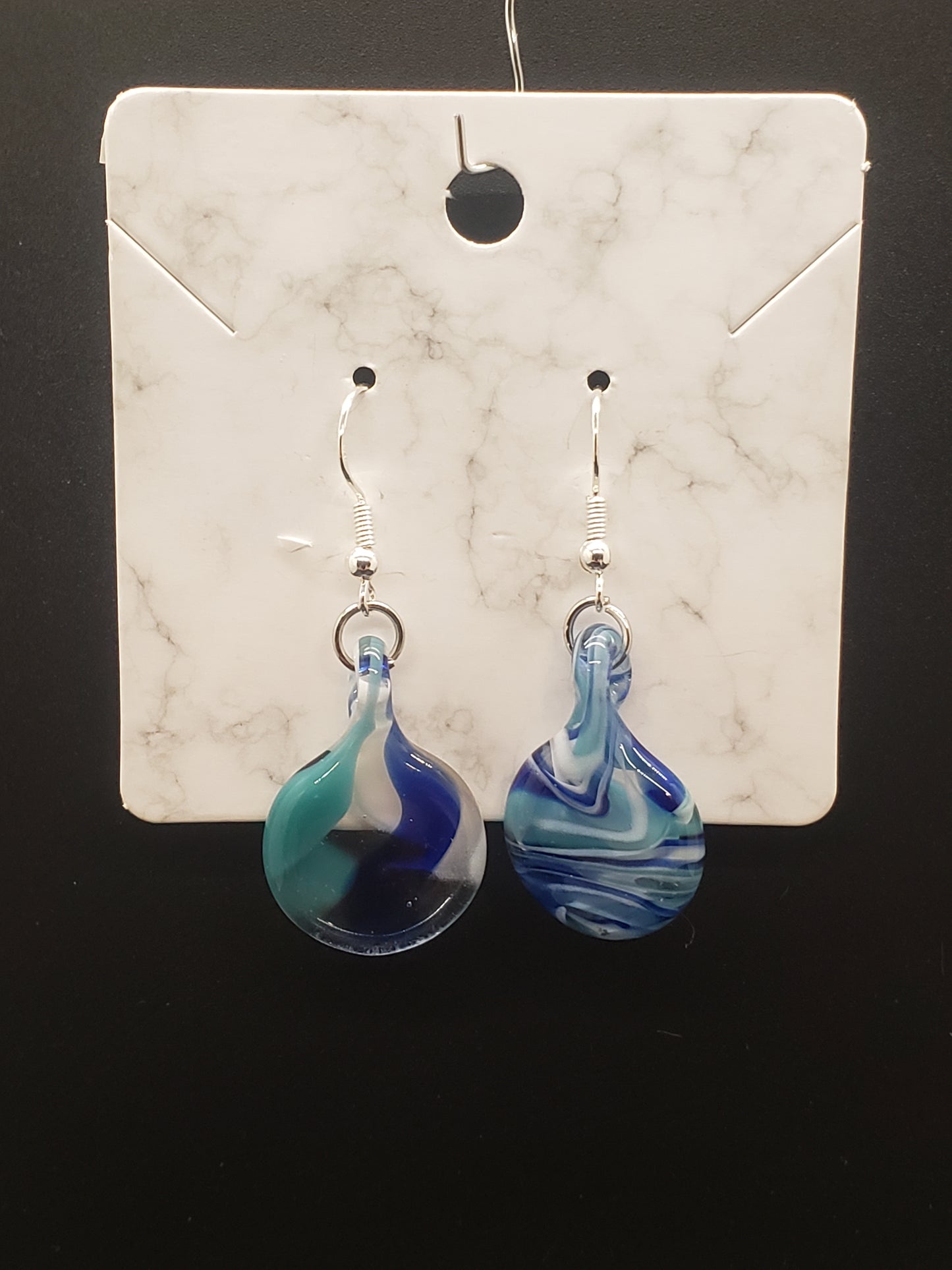 Flat round glass pendant earrings # PC1S4