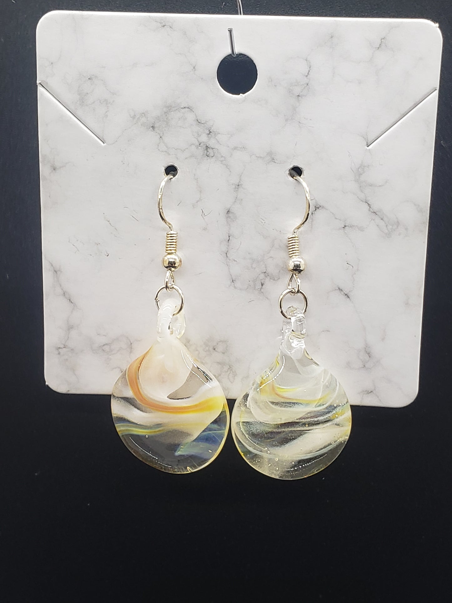 Flat round glass pendant earrings # PC9S4