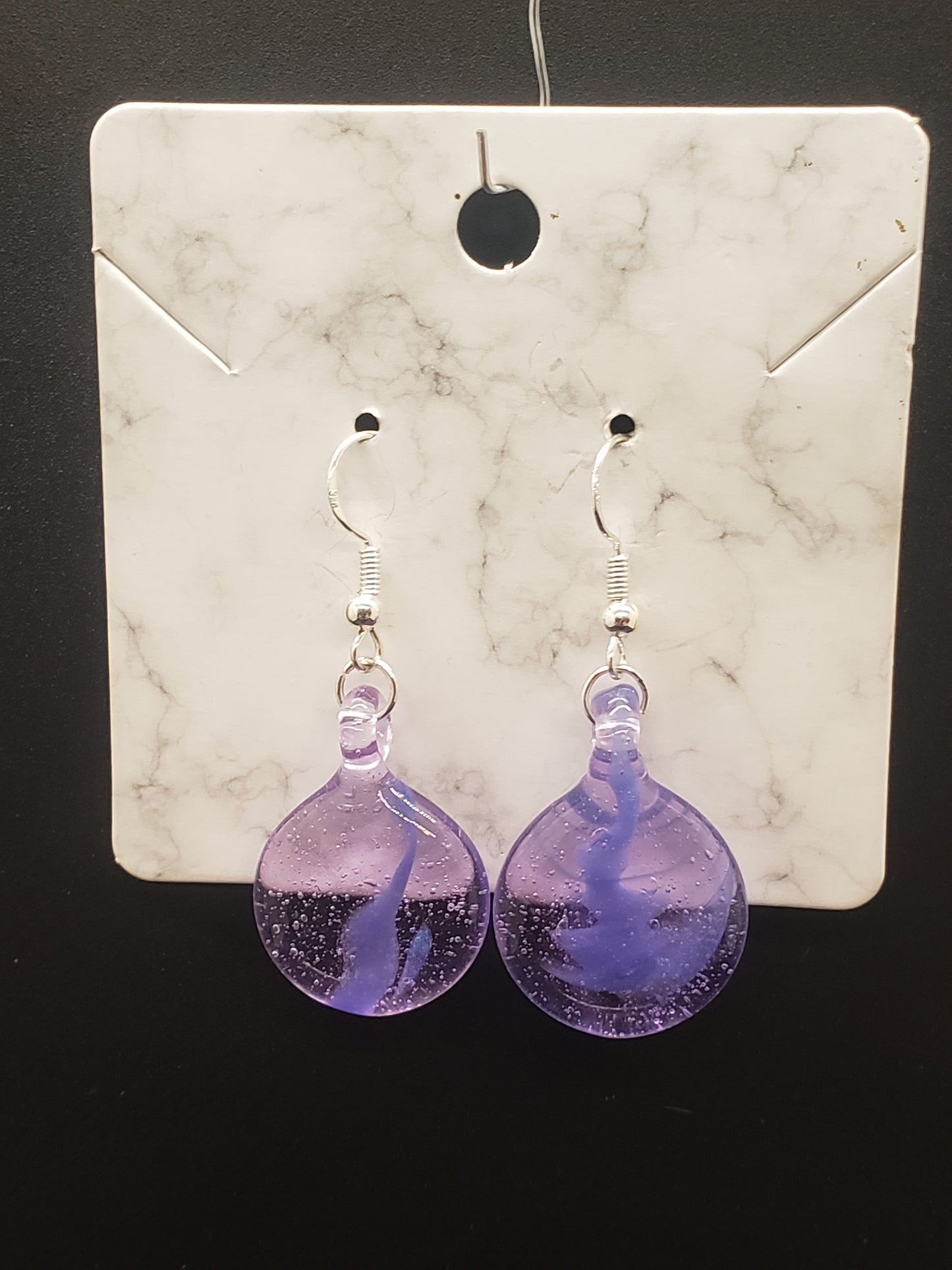 Flat round glass pendant earrings # PC1S6