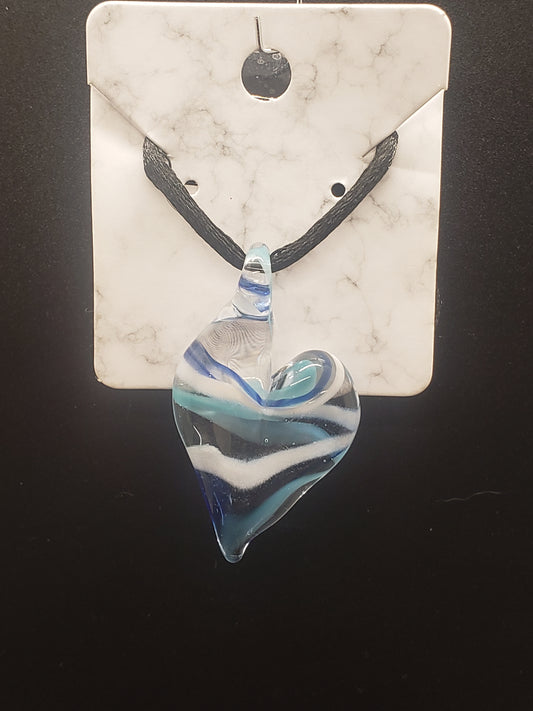 Adjustable heart glass pendant necklace # NC2S7