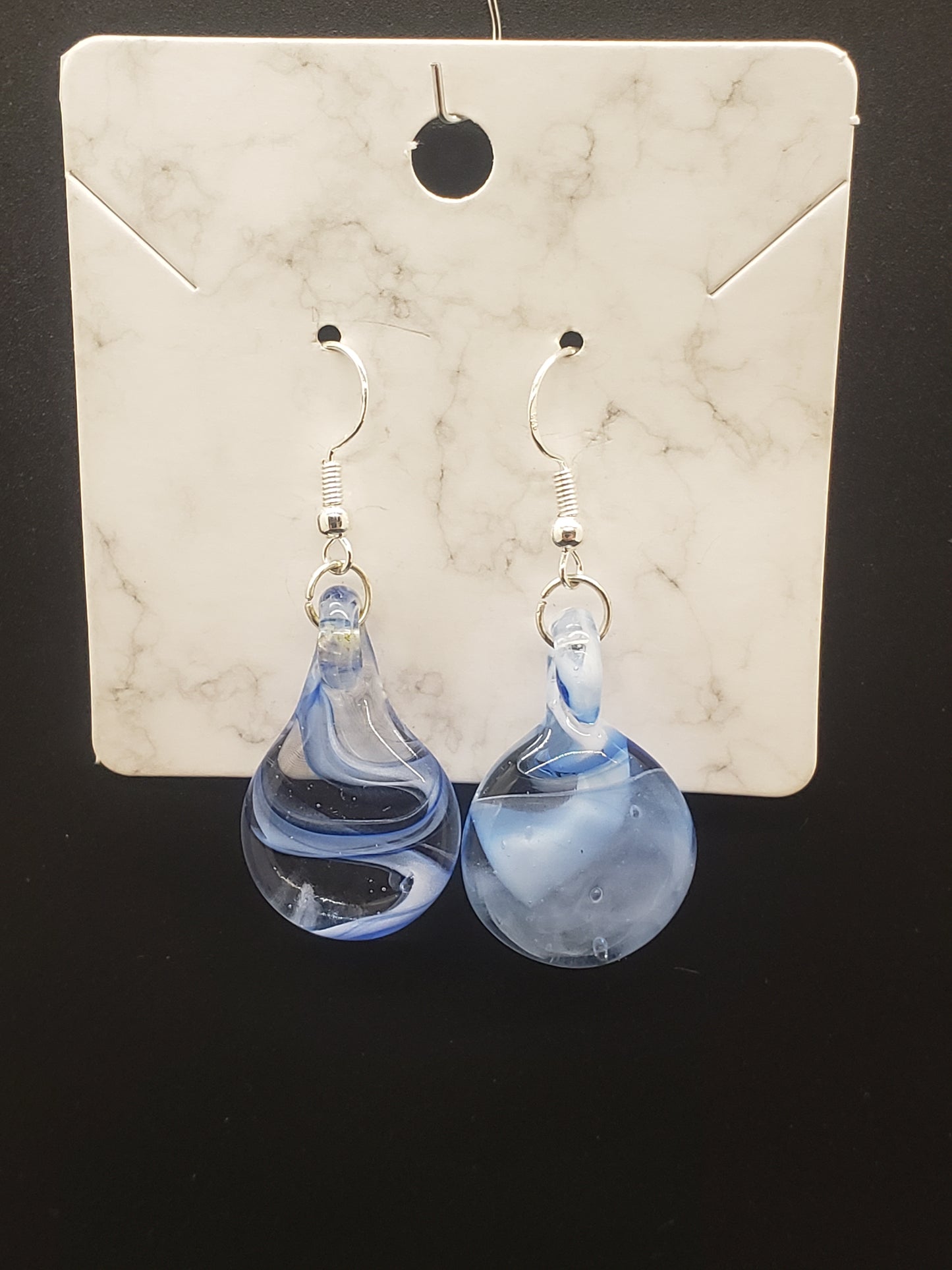 Flat round glass pendant earrings # PC1S9