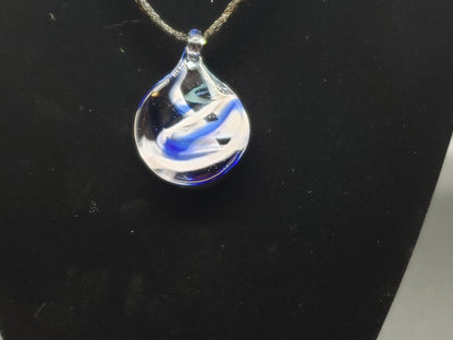 Adjustable flat round glass pendant necklace # N55