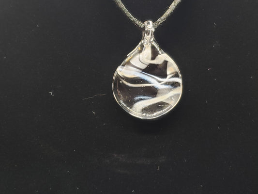 Adjustable flat round glass pendant necklace # N61