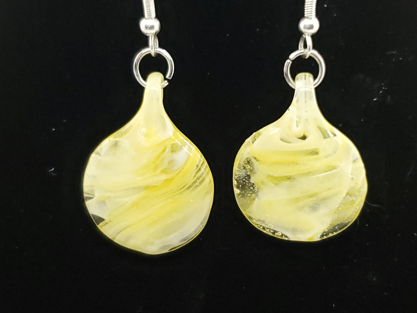 Flat round glass pendant earrings # ES12