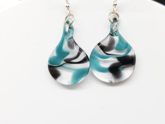 Flat round glass pendant earrings # ES3